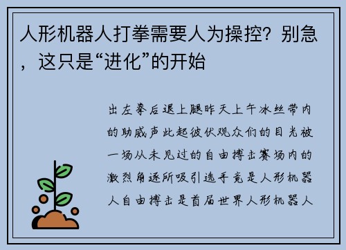 人形机器人打拳需要人为操控？别急，这只是“进化”的开始